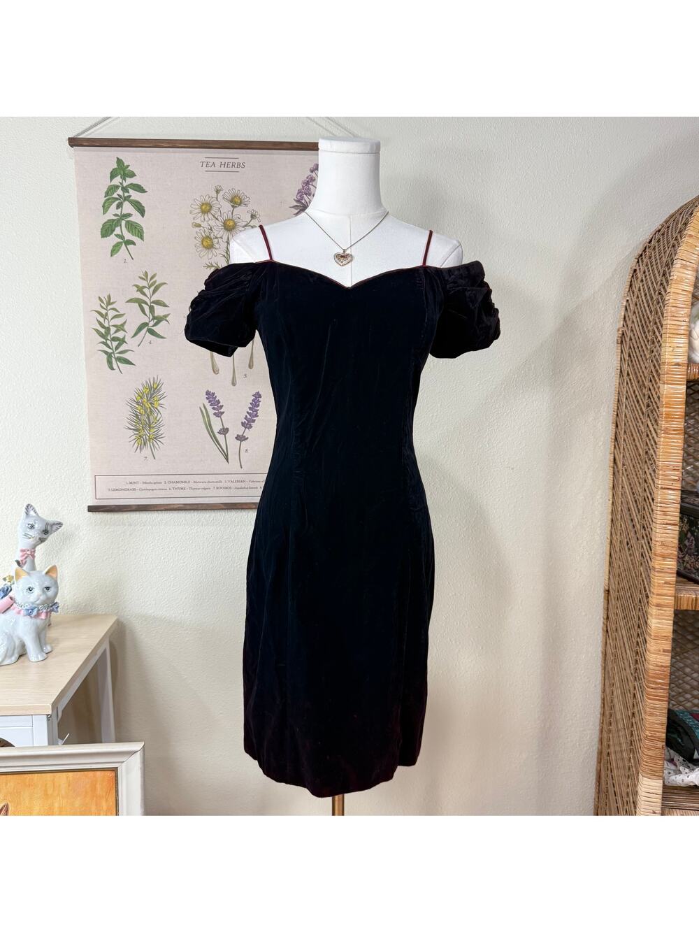 Vintage 80s 90s Velvet Bodycon Party Mini Dress Romantic Goth Sexy Vampire XS